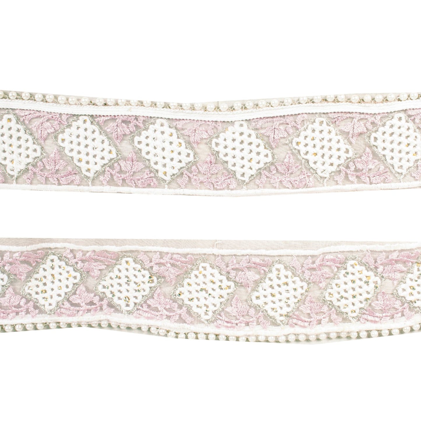 Sanskriti Vintage Pink -Net 1 YD Sari Border Embroidered Craft Trim Lace Ribbon