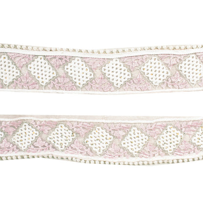 Sanskriti Vintage Pink -Net 1 YD Sari Border Embroidered Craft Trim Lace Ribbon
