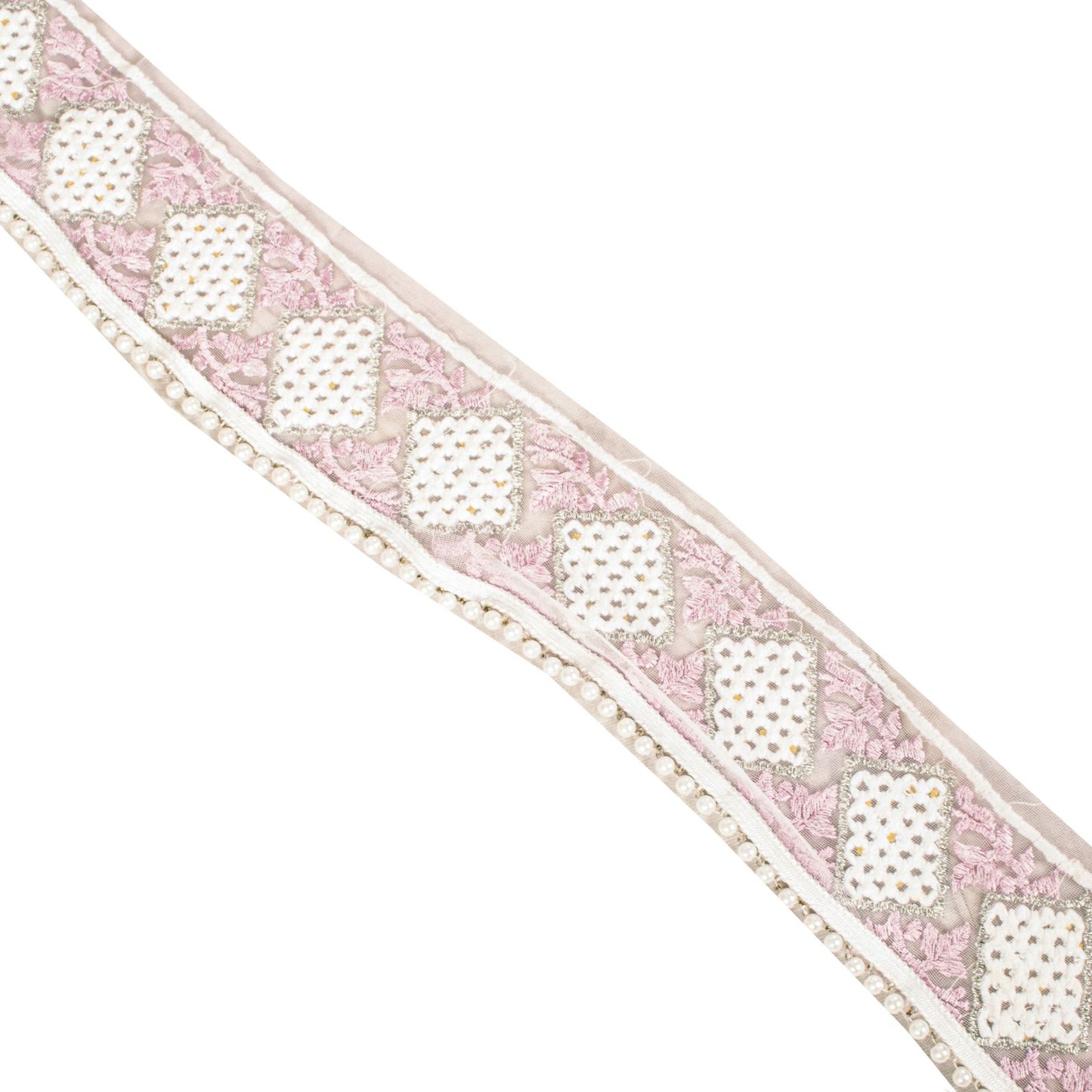 Sanskriti Vintage Pink -Net 1 YD Sari Border Embroidered Craft Trim Lace Ribbon