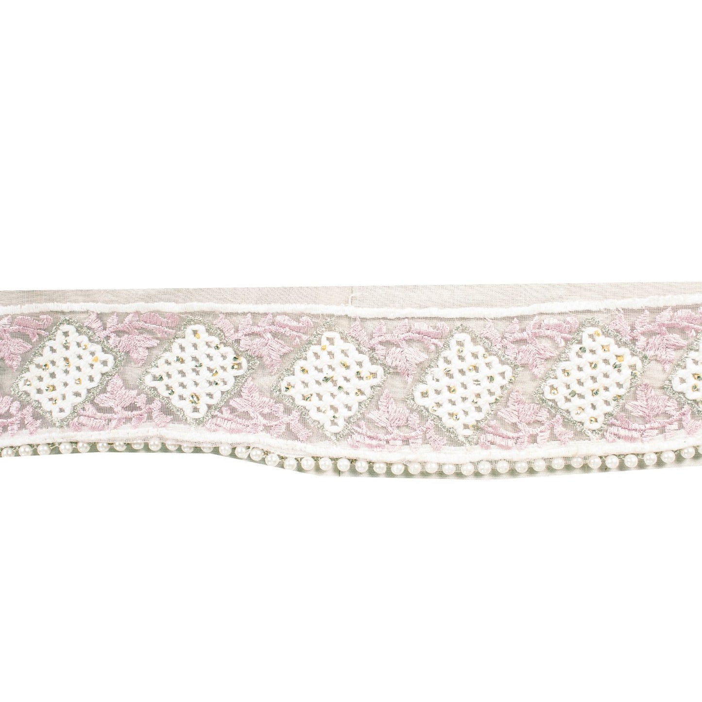Sanskriti Vintage Pink -Net 1 YD Sari Border Embroidered Craft Trim Lace Ribbon