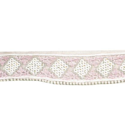 Sanskriti Vintage Pink -Net 1 YD Sari Border Embroidered Craft Trim Lace Ribbon