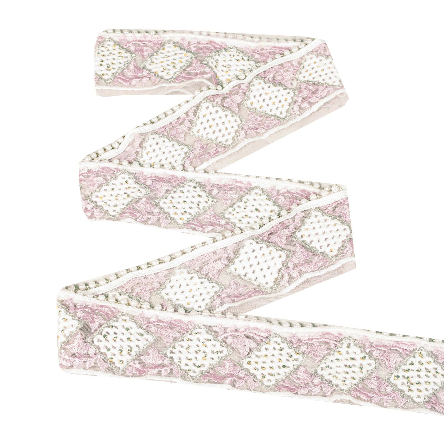 Sanskriti Vintage Pink -Net 1 YD Sari Border Embroidered Craft Trim Lace Ribbon
