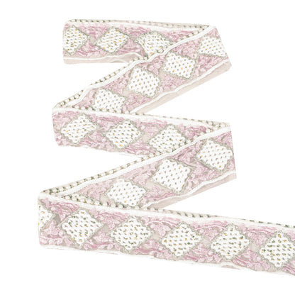 Sanskriti Vintage Pink -Net 1 YD Sari Border Embroidered Craft Trim Lace Ribbon