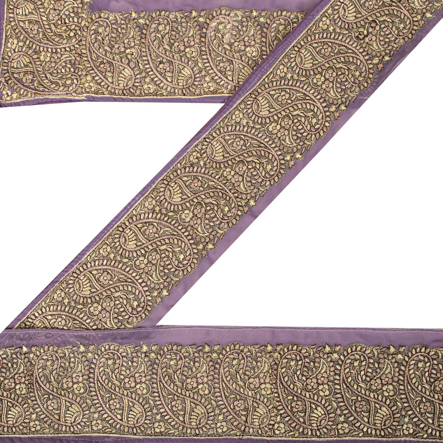 Sanskriti Vintage 1 Yd 4"W Sari Border Purple Georgette Embroidered Craft Lace