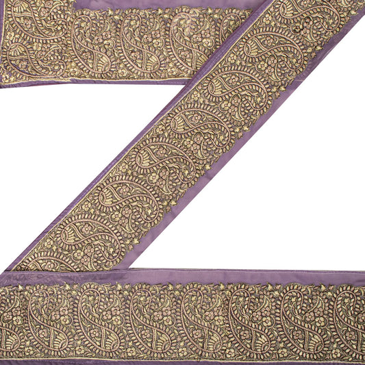 Sanskriti Vintage 1 Yd 4"W Sari Border Purple Georgette Embroidered Craft Lace