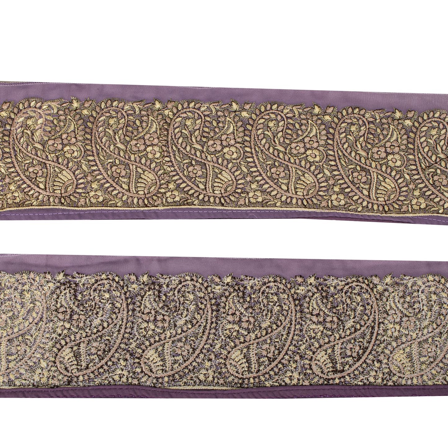 Sanskriti Vintage 1 Yd 4"W Sari Border Purple Georgette Embroidered Craft Lace