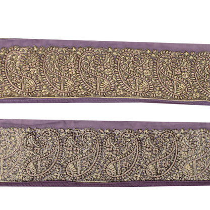Sanskriti Vintage 1 Yd 4"W Sari Border Purple Georgette Embroidered Craft Lace