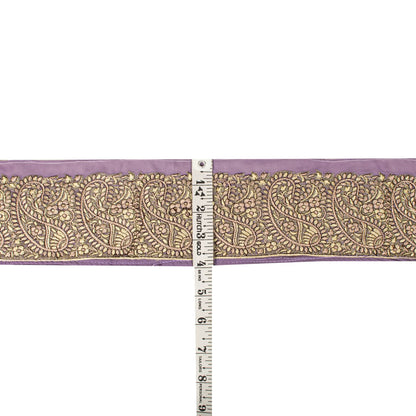 Sanskriti Vintage 1 Yd 4"W Sari Border Purple Georgette Embroidered Craft Lace