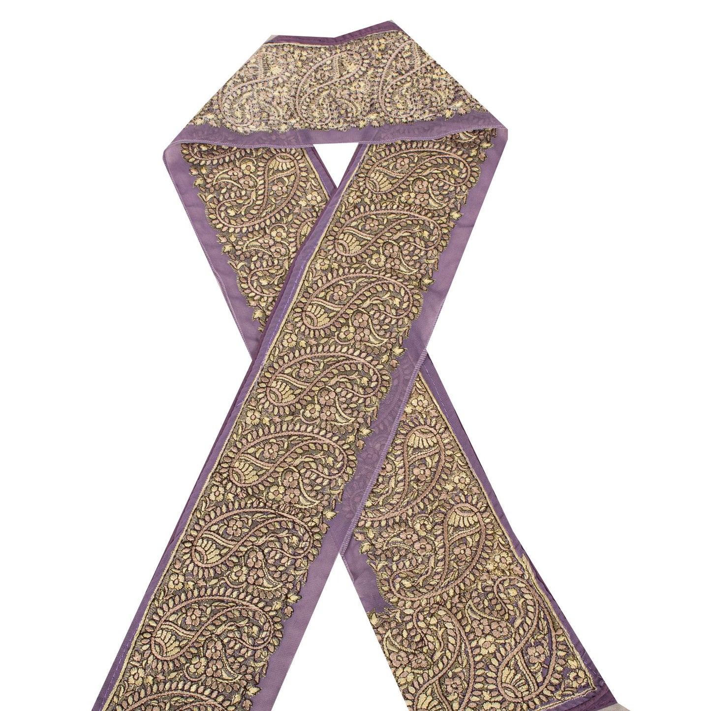 Sanskriti Vintage 1 Yd 4"W Sari Border Purple Georgette Embroidered Craft Lace