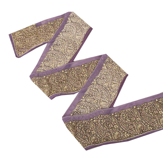 Sanskriti Vintage 1 Yd 4"W Sari Border Purple Georgette Embroidered Craft Lace