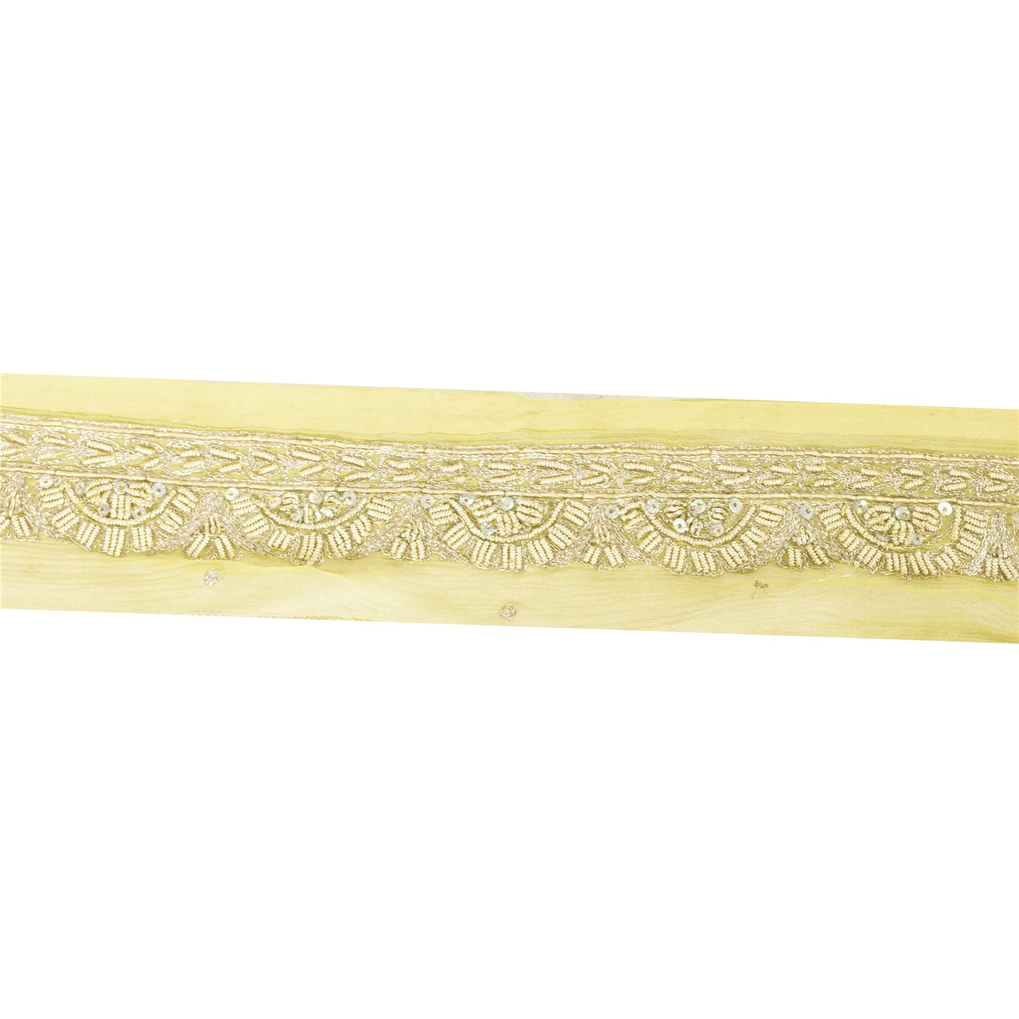 Sanskriti Vintage Sari Border Hand Beaded Zari Zardozi 1 YD Trim Green Lace 2.1W