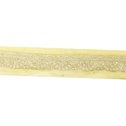 Sanskriti Vintage Sari Border Hand Beaded Zari Zardozi 1 YD Trim Green Lace 2.1W