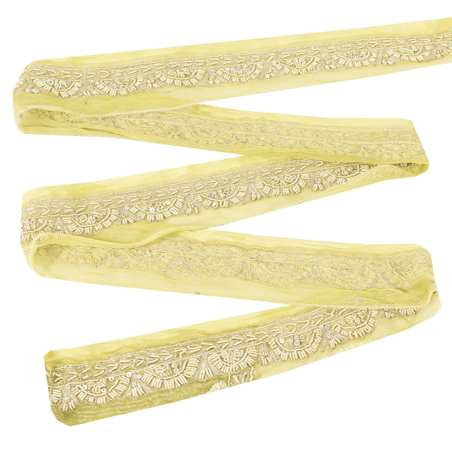 Sanskriti Vintage Sari Border Hand Beaded Zari Zardozi 1 YD Trim Green Lace 2.1W