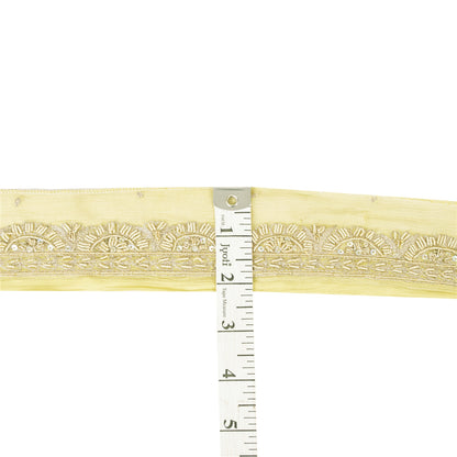 Sanskriti Vintage Sari Border Hand Beaded Zari Zardozi 1 YD Trim Green Lace 2.1W