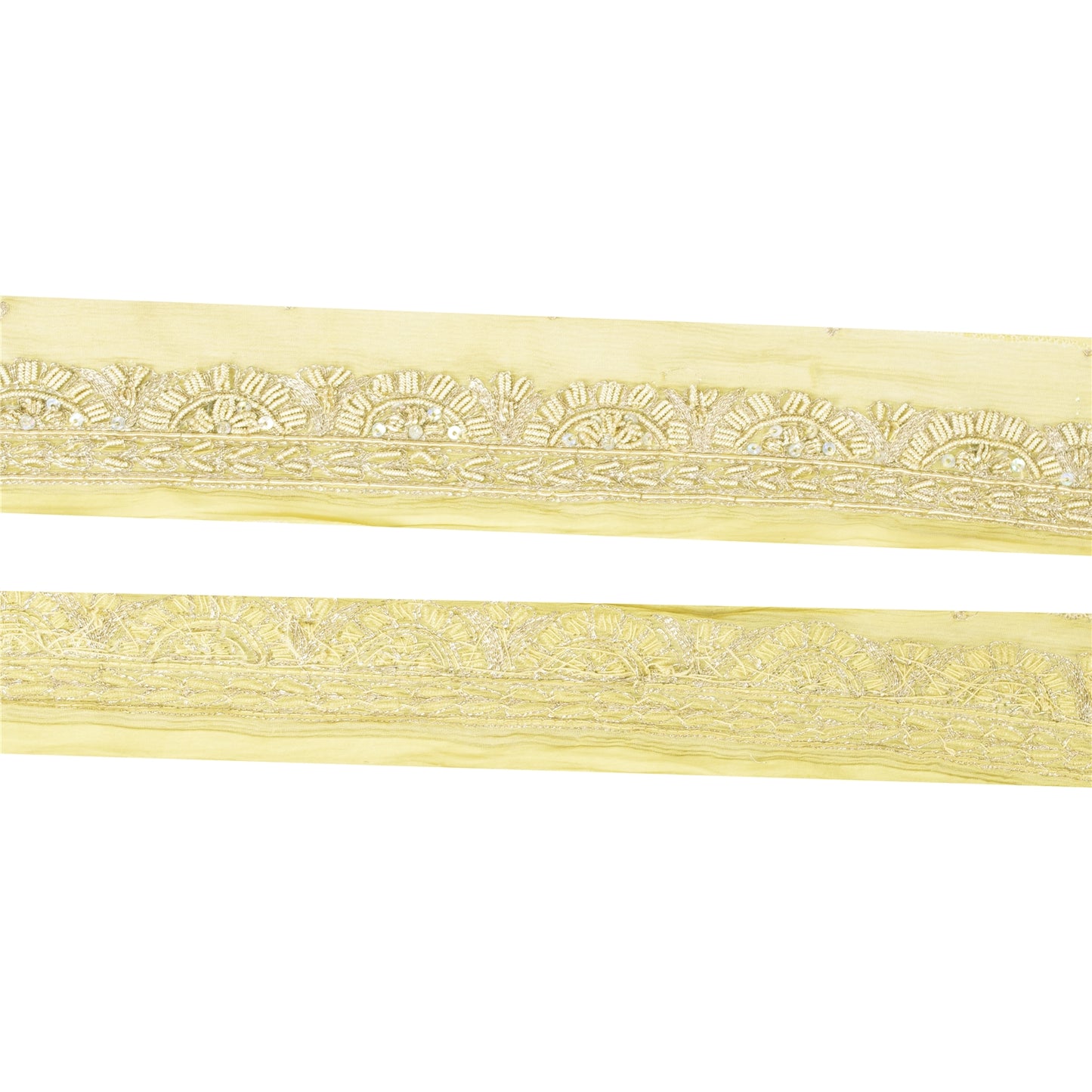 Sanskriti Vintage Sari Border Hand Beaded Zari Zardozi 1 YD Trim Green Lace 2.1W