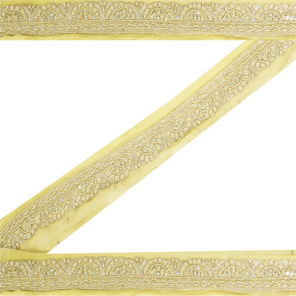 Sanskriti Vintage Sari Border Hand Beaded Zari Zardozi 1 YD Trim Green Lace 2.1W