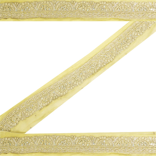 Sanskriti Vintage Sari Border Hand Beaded Zari Zardozi 1 YD Trim Green Lace 2.1W