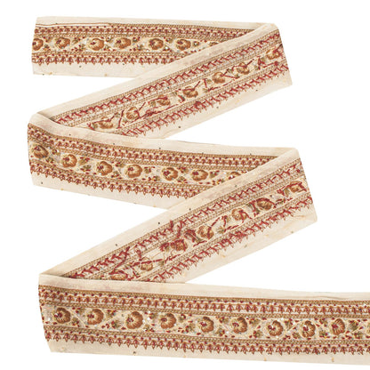 Sanskriti Vintage Cream Georgette 1 Yard Sari Border Hand Embroidered Trim Lace