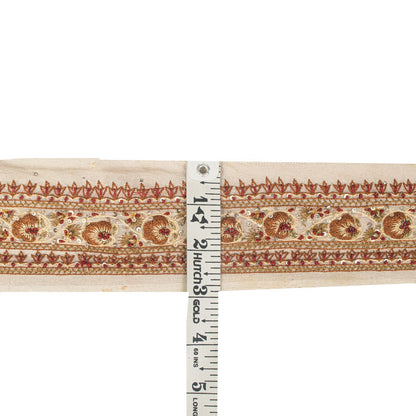 Sanskriti Vintage Cream Georgette 1 Yard Sari Border Hand Embroidered Trim Lace
