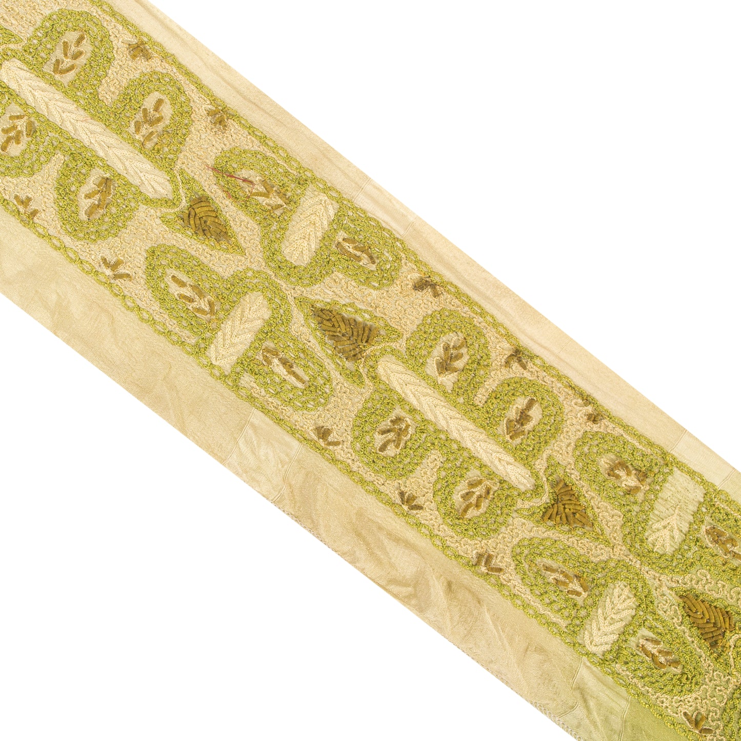 Sanskriti Vintage Craft Trims Lace Saree 1YD Border Green Hand Embroidered Dabka