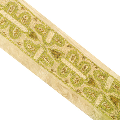 Sanskriti Vintage Craft Trims Lace Saree 1YD Border Green Hand Embroidered Dabka