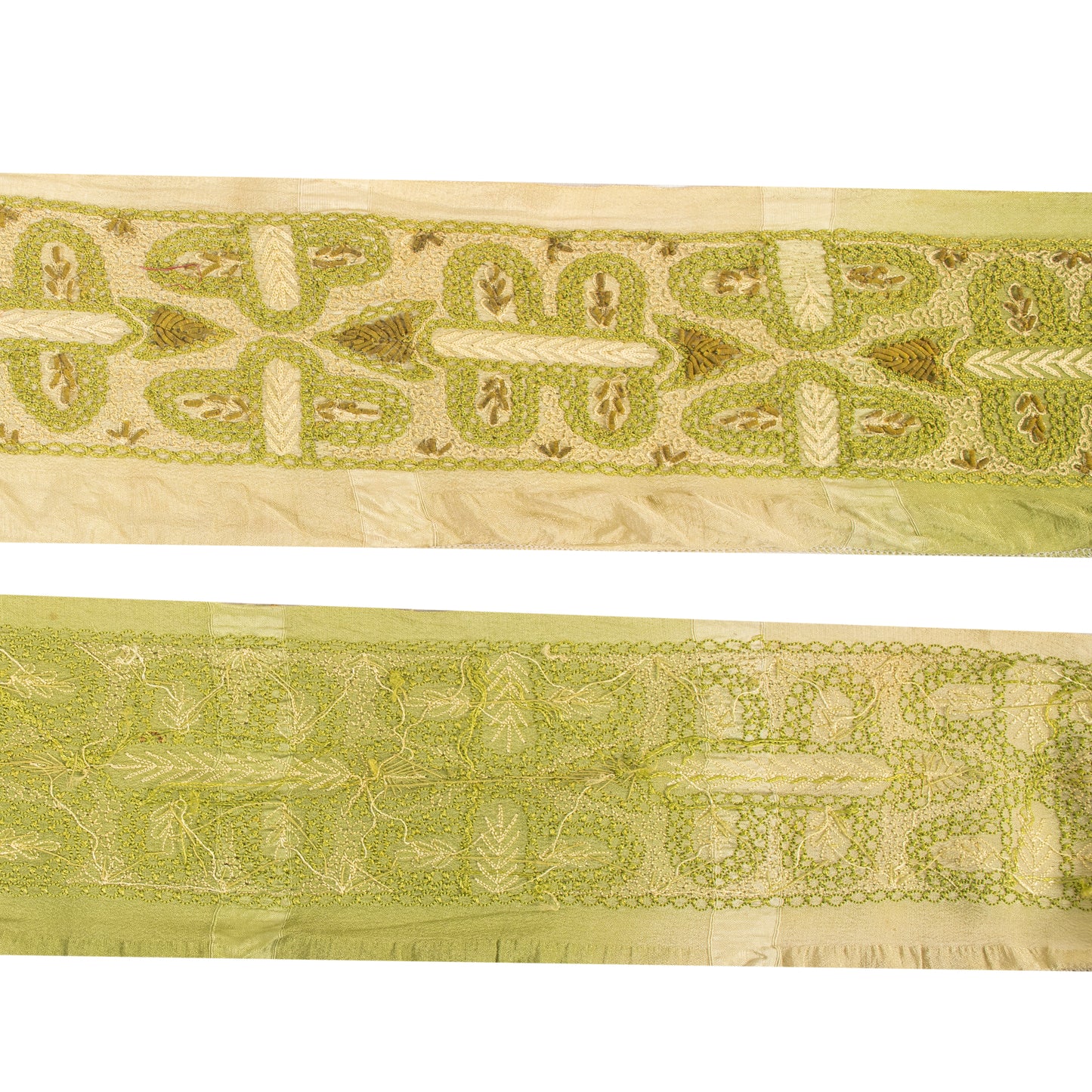 Sanskriti Vintage Craft Trims Lace Saree 1YD Border Green Hand Embroidered Dabka