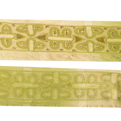 Sanskriti Vintage Craft Trims Lace Saree 1YD Border Green Hand Embroidered Dabka