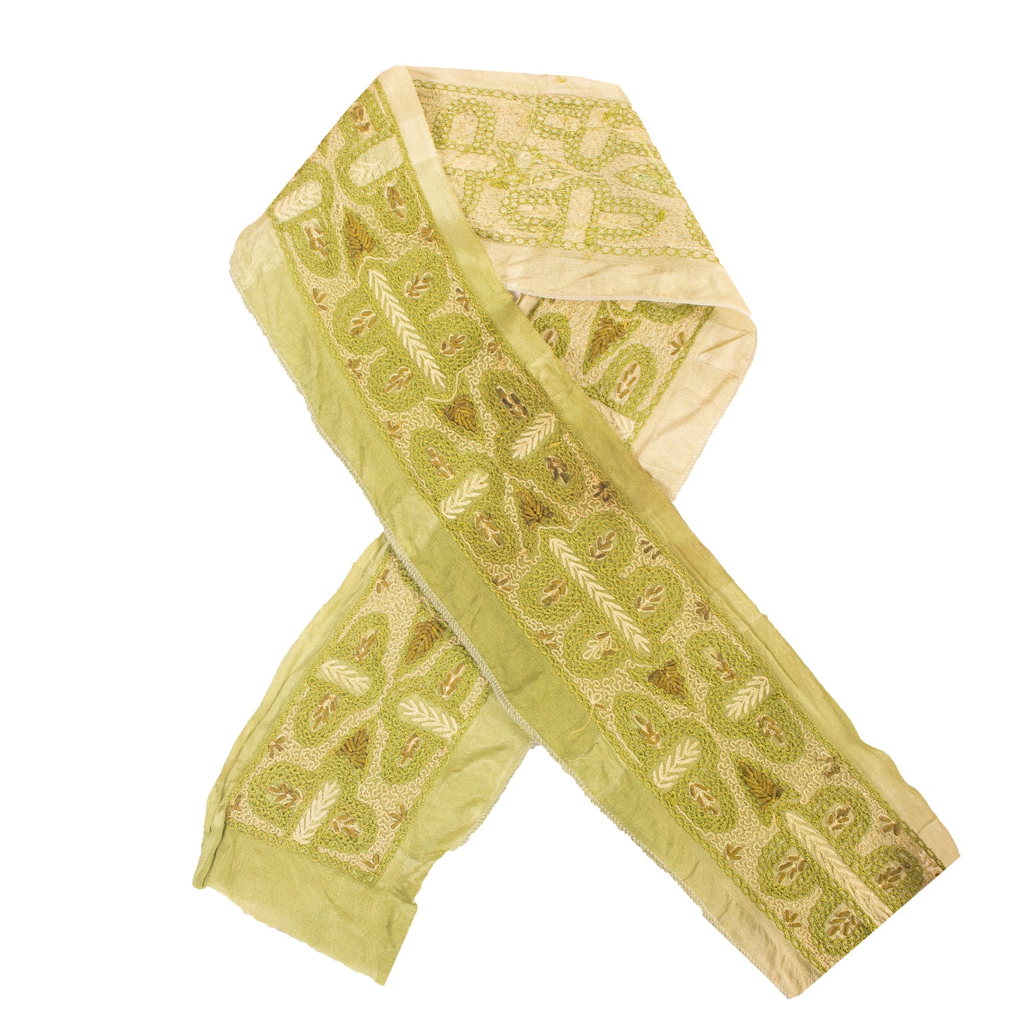 Sanskriti Vintage Craft Trims Lace Saree 1YD Border Green Hand Embroidered Dabka