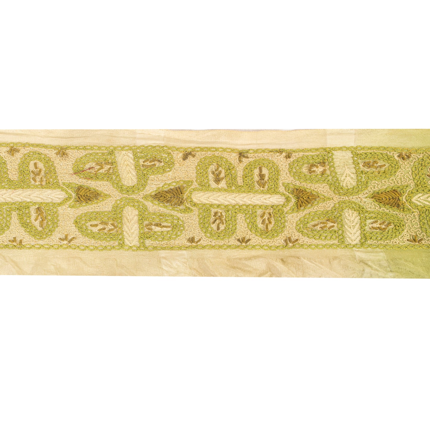 Sanskriti Vintage Craft Trims Lace Saree 1YD Border Green Hand Embroidered Dabka