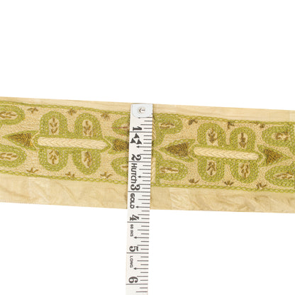 Sanskriti Vintage Craft Trims Lace Saree 1YD Border Green Hand Embroidered Dabka