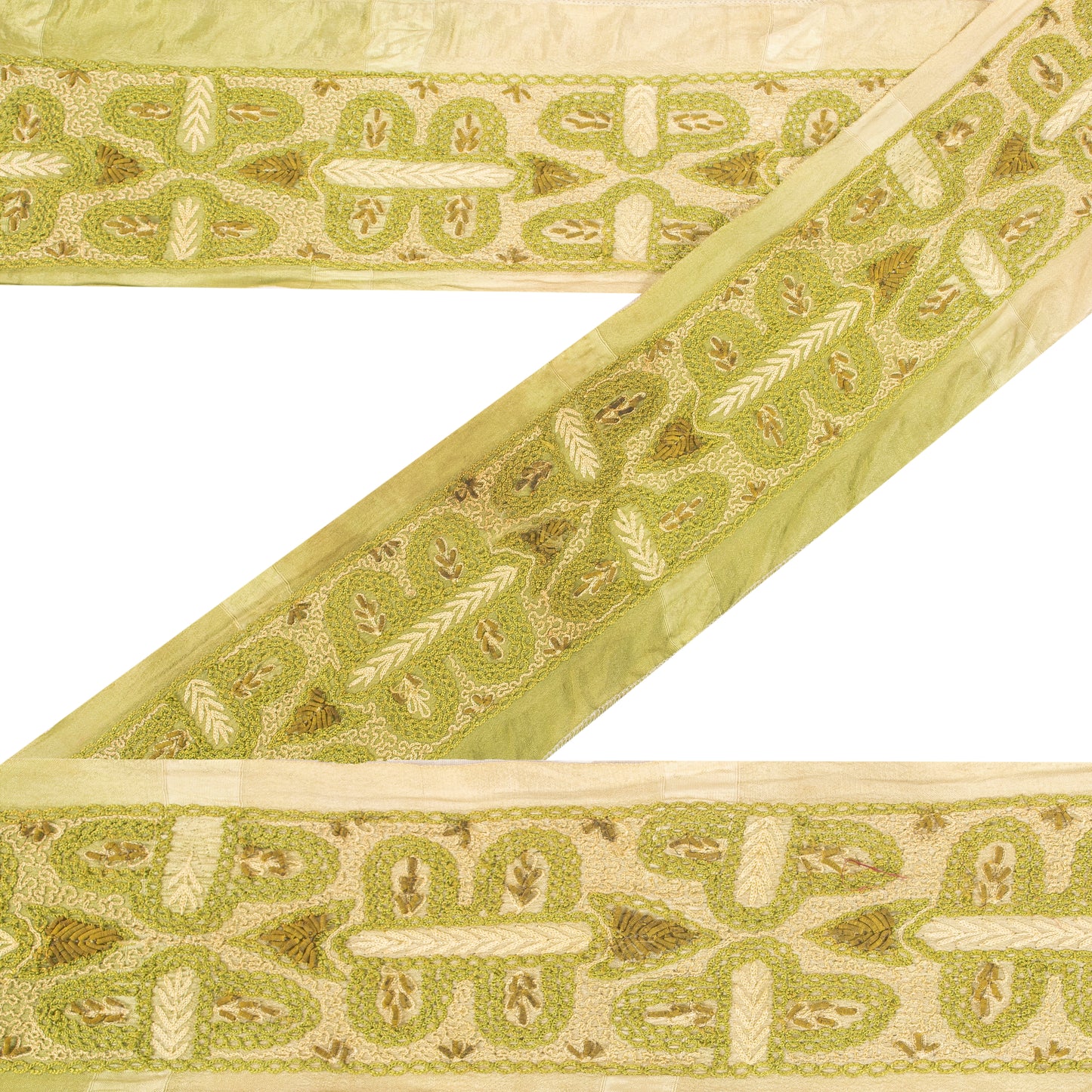 Sanskriti Vintage Craft Trims Lace Saree 1YD Border Green Hand Embroidered Dabka