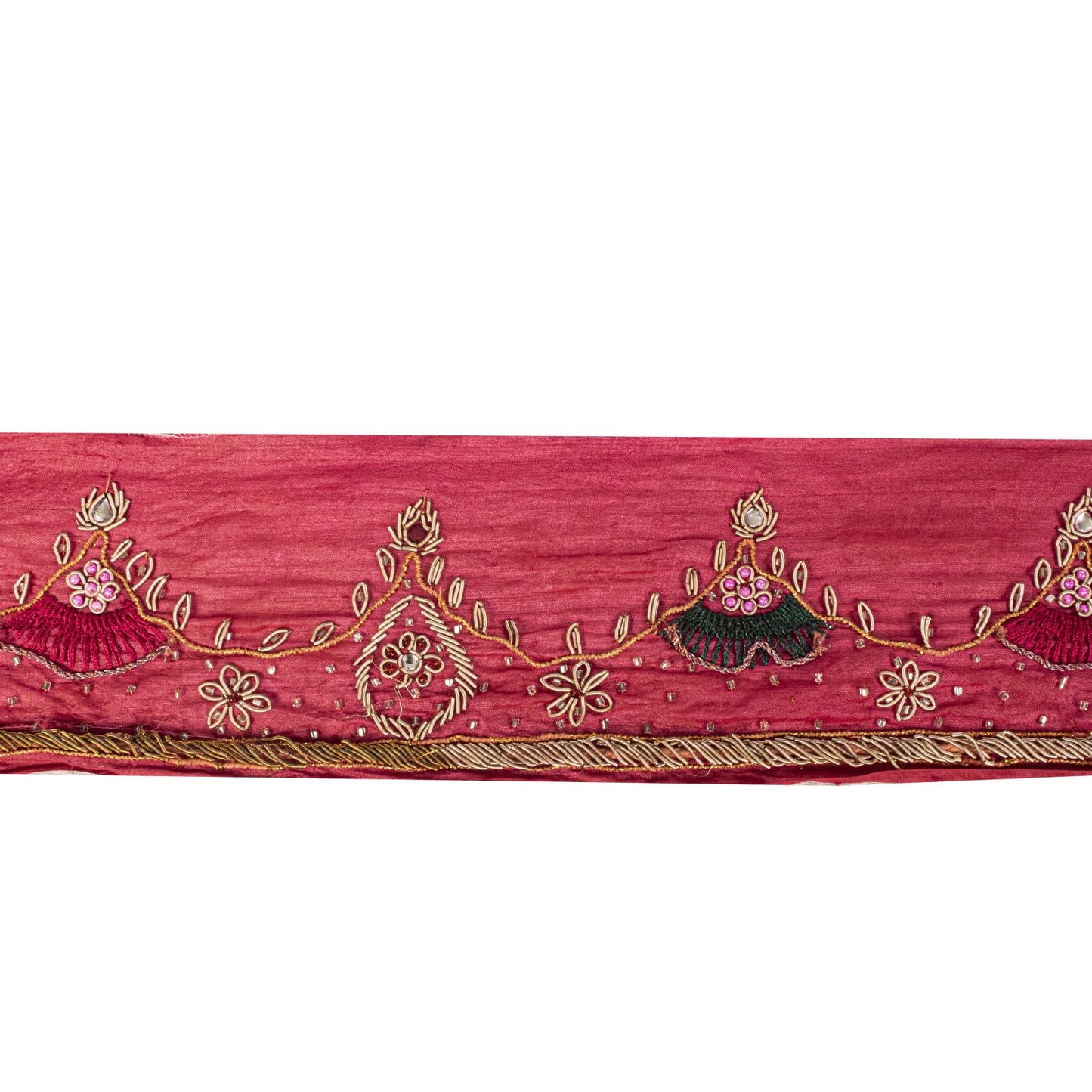 Sanskriti Vintage 1Yd 3.7"W Sari Border Red Pure Silk Hand Embroidery Craft Lace