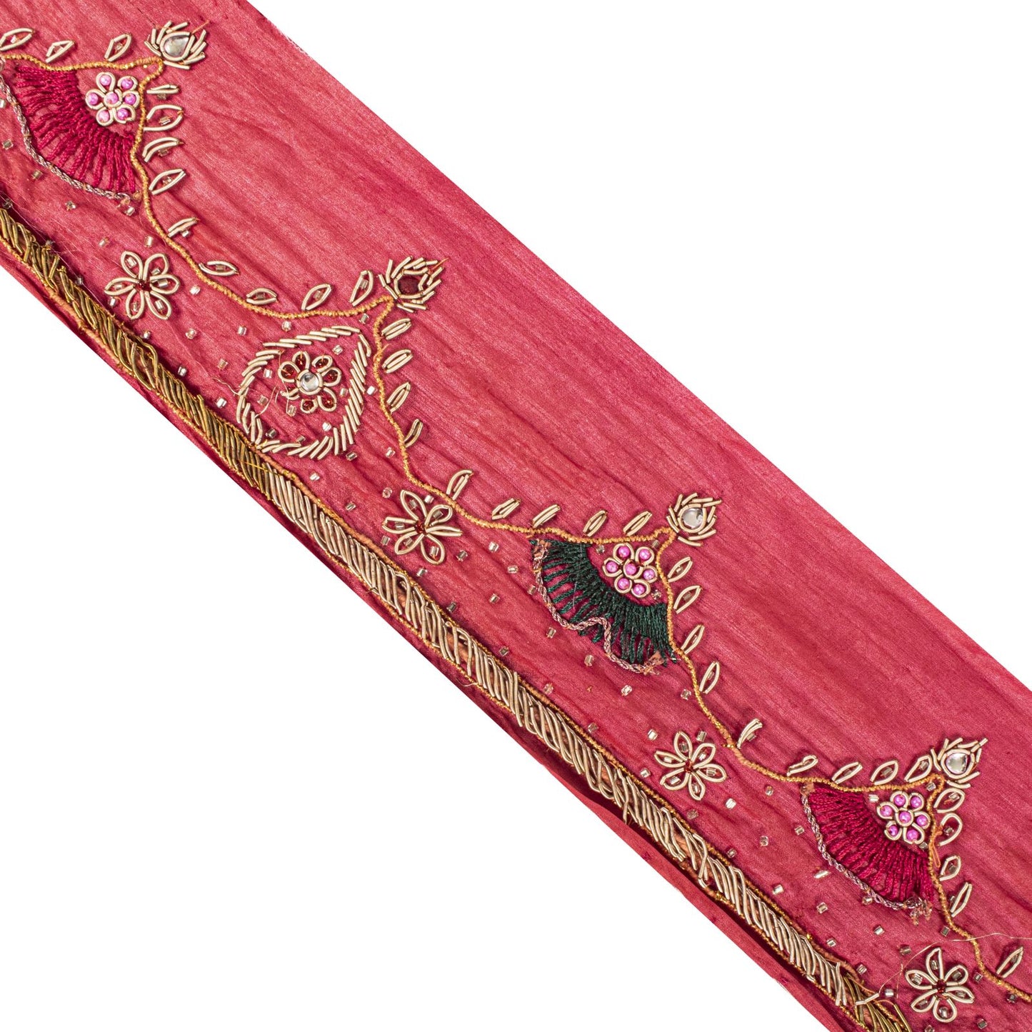 Sanskriti Vintage 1Yd 3.7"W Sari Border Red Pure Silk Hand Embroidery Craft Lace