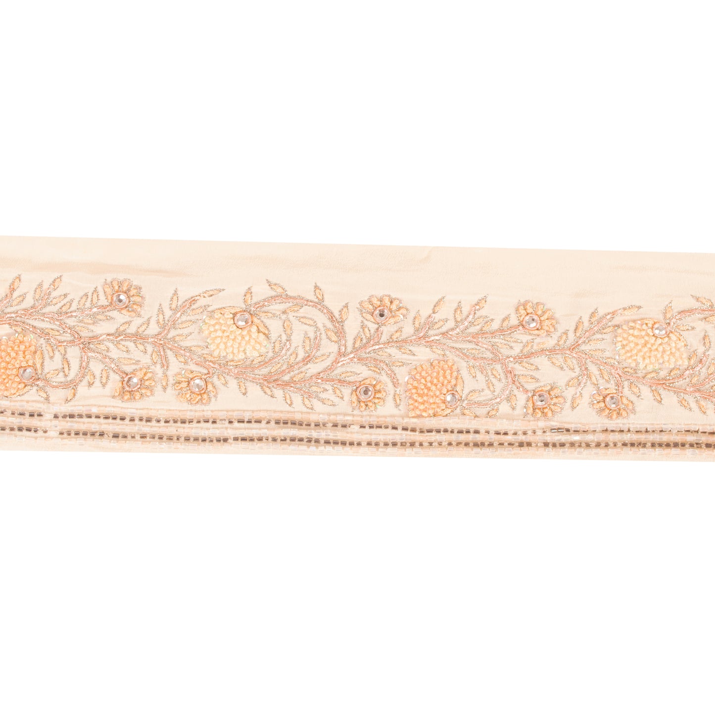 Sanskriti Vintage Craft Trims Lace Saree 1YD Border Cream Hand Beaded Zardozi