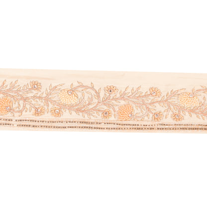 Sanskriti Vintage Craft Trims Lace Saree 1YD Border Cream Hand Beaded Zardozi