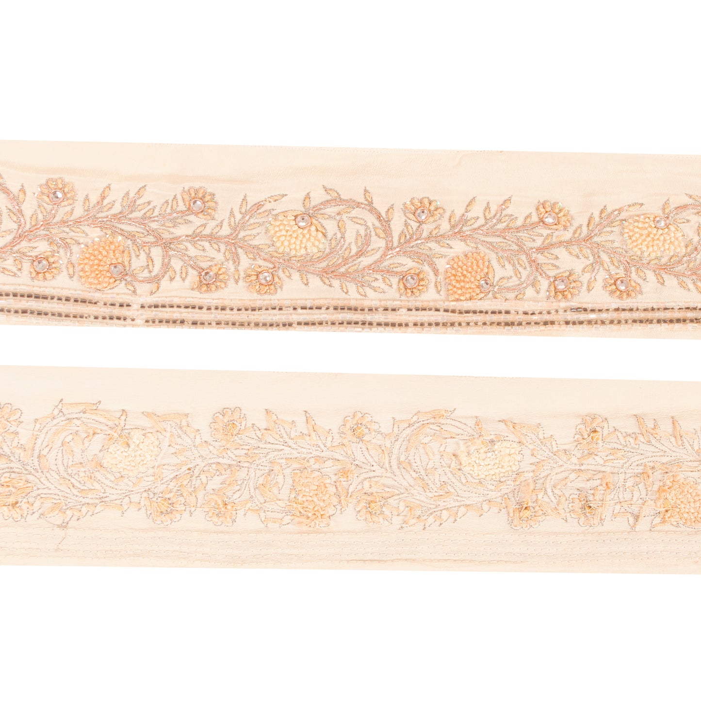 Sanskriti Vintage Craft Trims Lace Saree 1YD Border Cream Hand Beaded Zardozi
