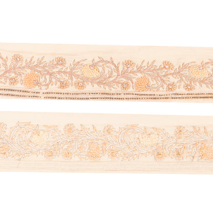 Sanskriti Vintage Craft Trims Lace Saree 1YD Border Cream Hand Beaded Zardozi