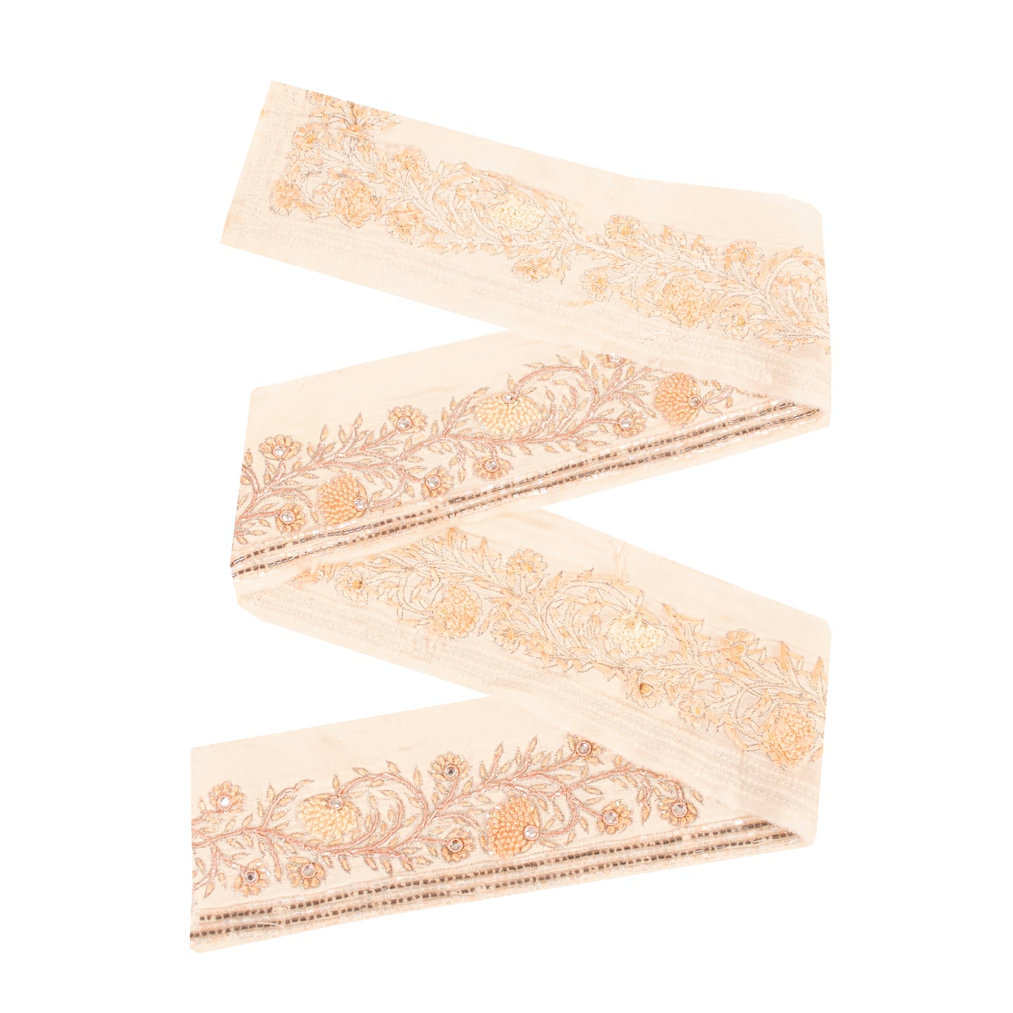 Sanskriti Vintage Craft Trims Lace Saree 1YD Border Cream Hand Beaded Zardozi