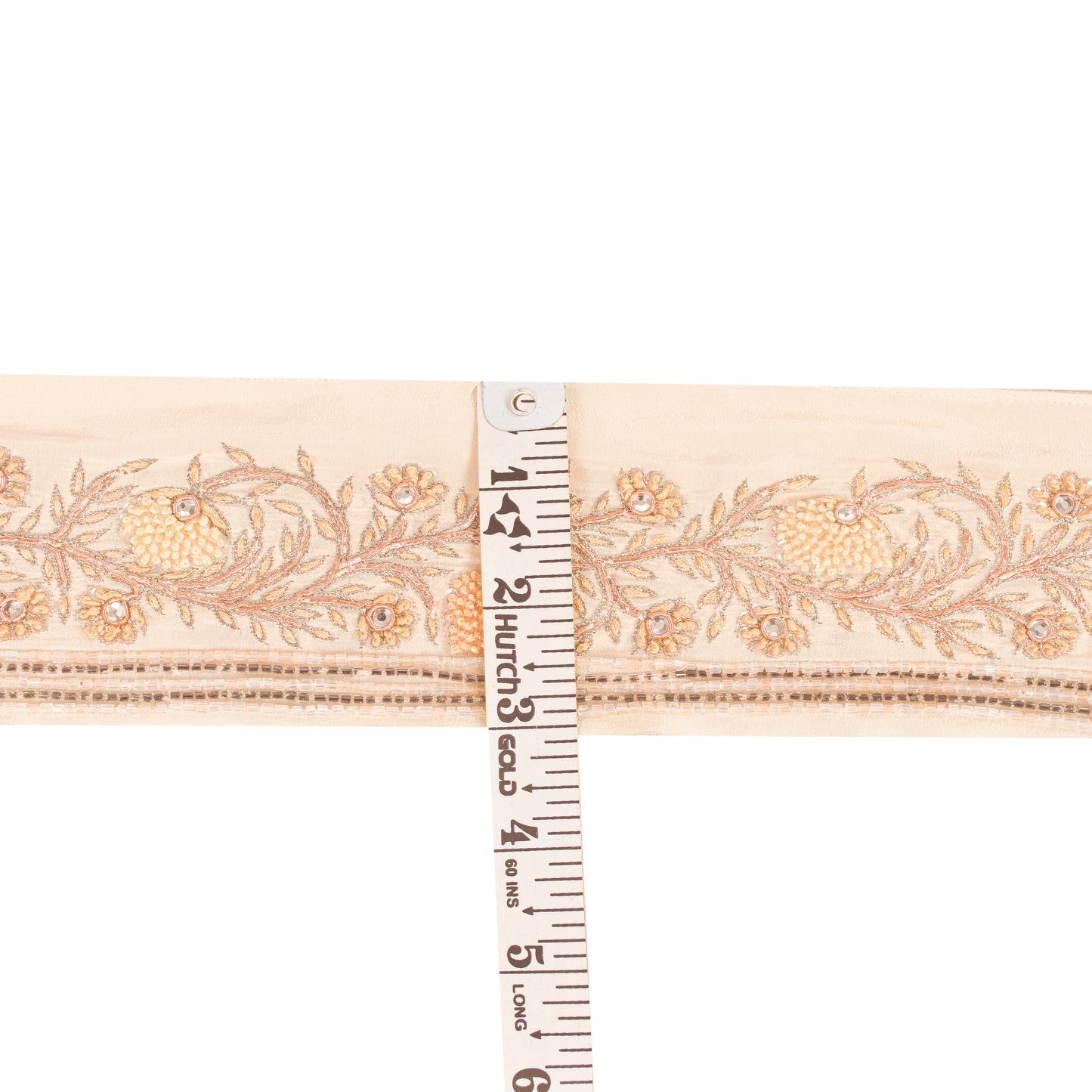 Sanskriti Vintage Craft Trims Lace Saree 1YD Border Cream Hand Beaded Zardozi