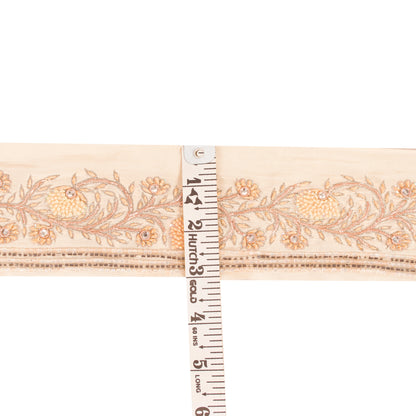 Sanskriti Vintage Craft Trims Lace Saree 1YD Border Cream Hand Beaded Zardozi