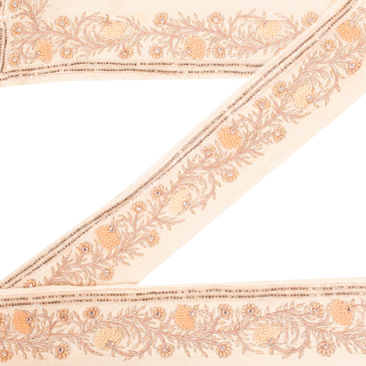 Sanskriti Vintage Craft Trims Lace Saree 1YD Border Cream Hand Beaded Zardozi