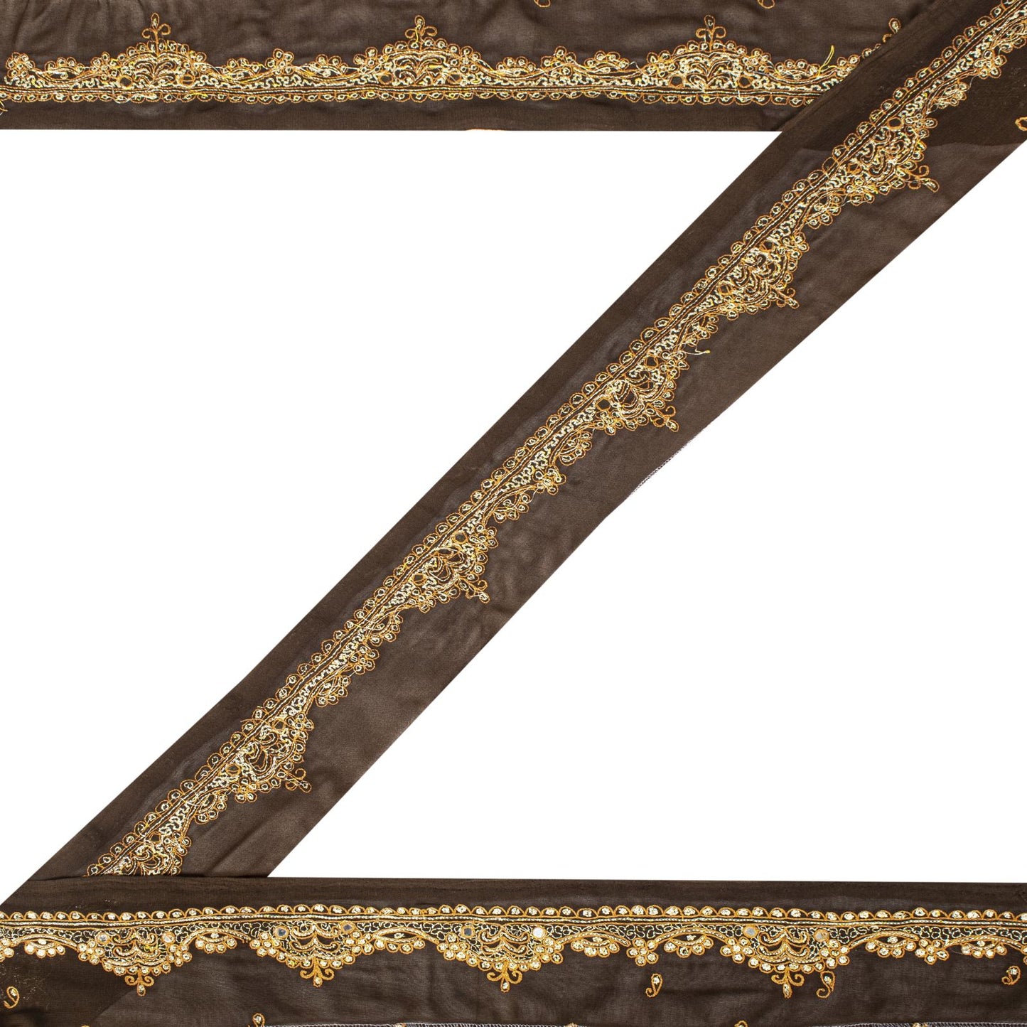 Sanskriti Vintage Sari Border Hand Embroidered Craft Trims 1 Yard Ribbon Brown