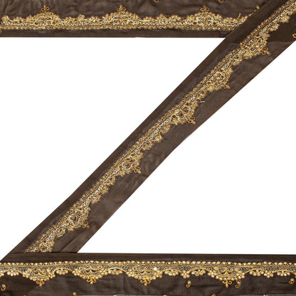 Sanskriti Vintage Sari Border Hand Embroidered Craft Trims 1 Yard Ribbon Brown
