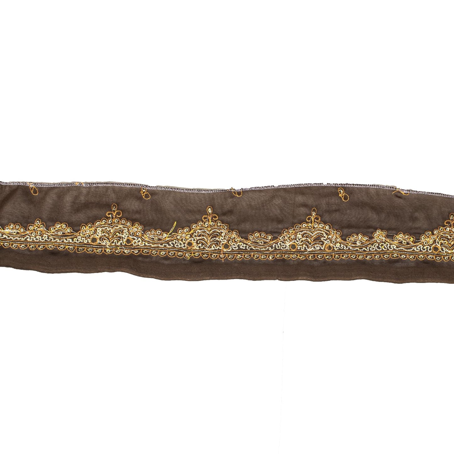 Sanskriti Vintage Sari Border Hand Embroidered Craft Trims 1 Yard Ribbon Brown