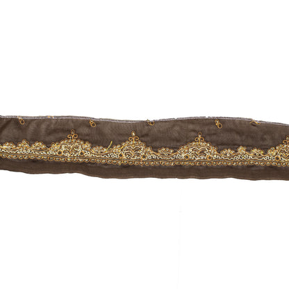 Sanskriti Vintage Sari Border Hand Embroidered Craft Trims 1 Yard Ribbon Brown