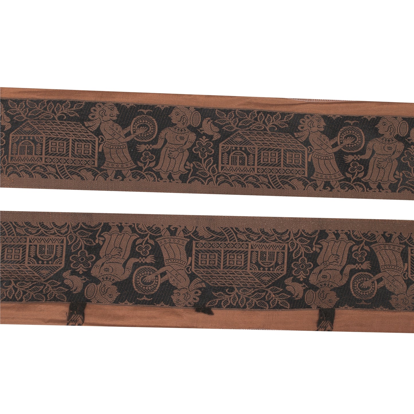 Sanskriti Vintage 1 Yd Saree Border Woven Baluchari Trim Sewing Brown Lace 3.6"W