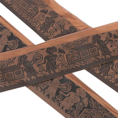 Sanskriti Vintage 1 Yd Saree Border Woven Baluchari Trim Sewing Brown Lace 3.6"W