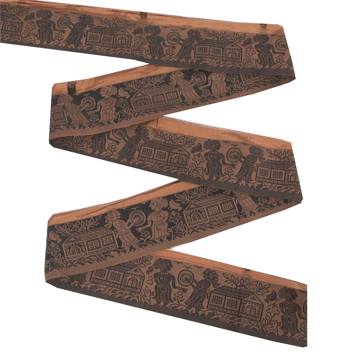 Sanskriti Vintage 1 Yd Saree Border Woven Baluchari Trim Sewing Brown Lace 3.6"W