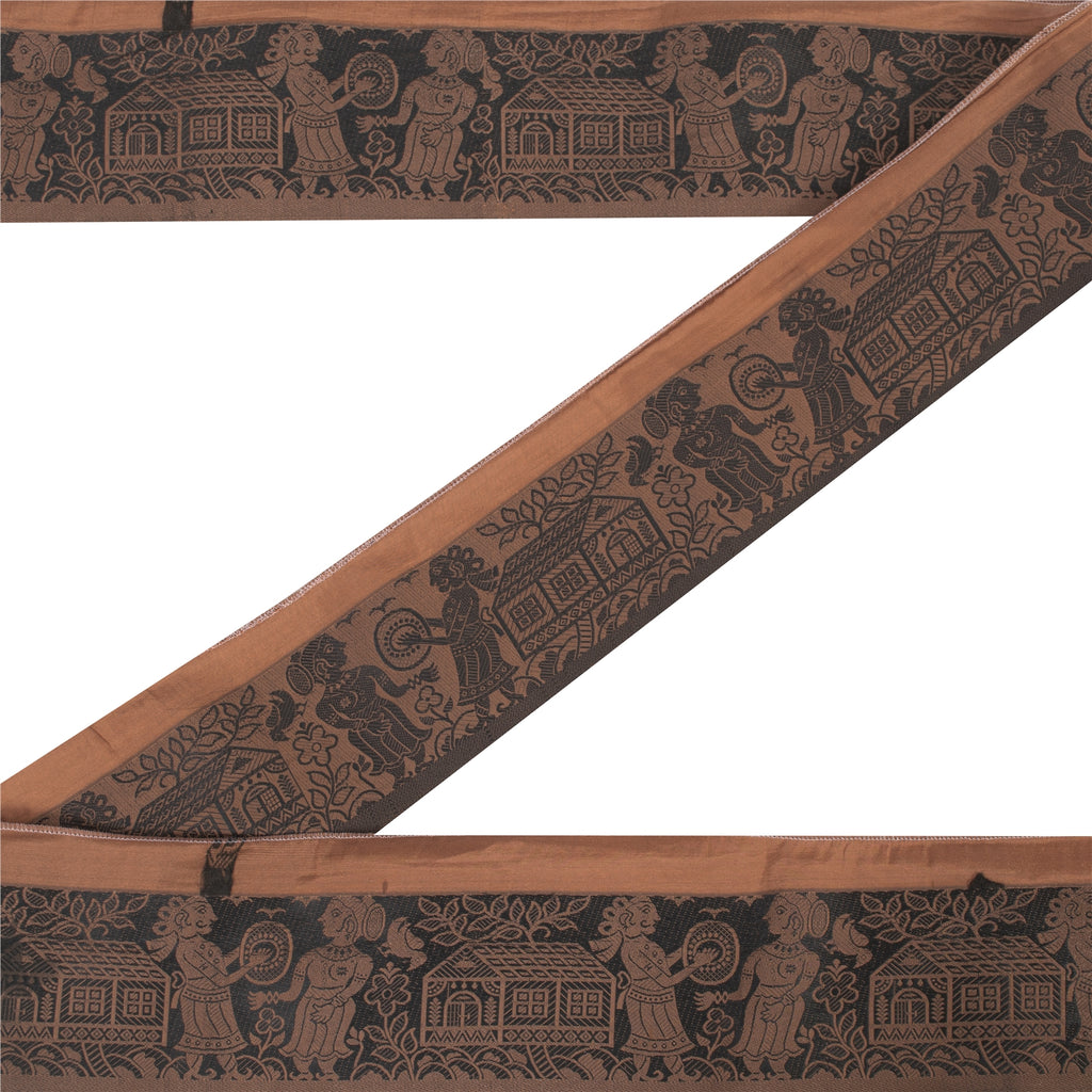 Sanskriti Vintage 1 Yd Saree Border Woven Baluchari Trim Sewing Brown Lace 3.6"W
