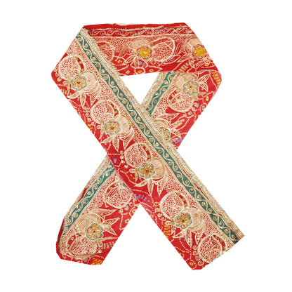 Sanskriti Vintage Craft Trims Lace Sari 1YD Border Red Bandhani Hand Bead Dabka